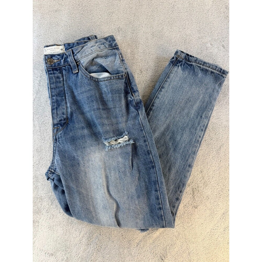 Angel Kiss Jeans Women 11 High Rise Distressed Ankle Denim Blue